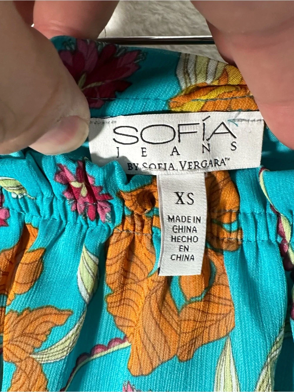 SOFIA JEANS‎ Sofia Vergara XS Off The Shoulder Midi Dress Teal Floral Boho Chic